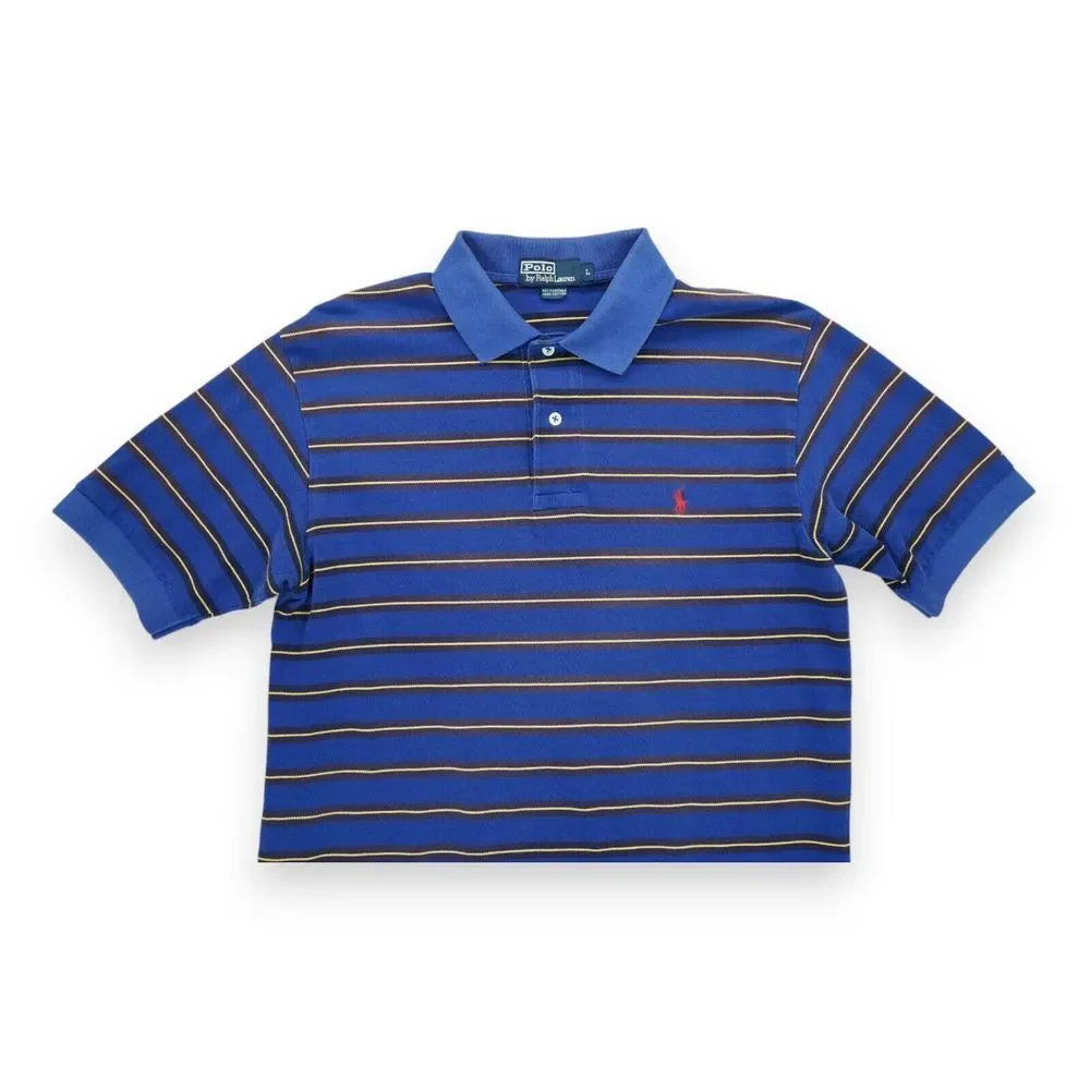 Vintage 90s Polo by Ralph Lauren Men's Shirt‎ Large Blue Striped Geometric